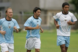 Rocha players train ahead of a Copa Libertadores clash in Ecuador in 2006.