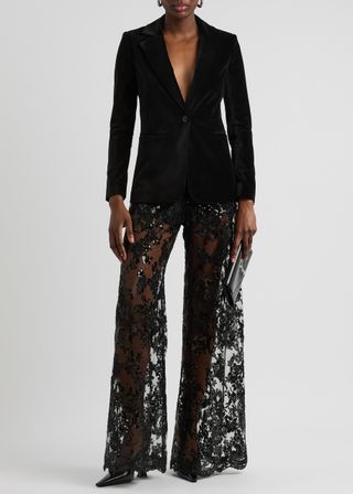 Athena Embellished Wide-Leg Sheer Tulle Trousers