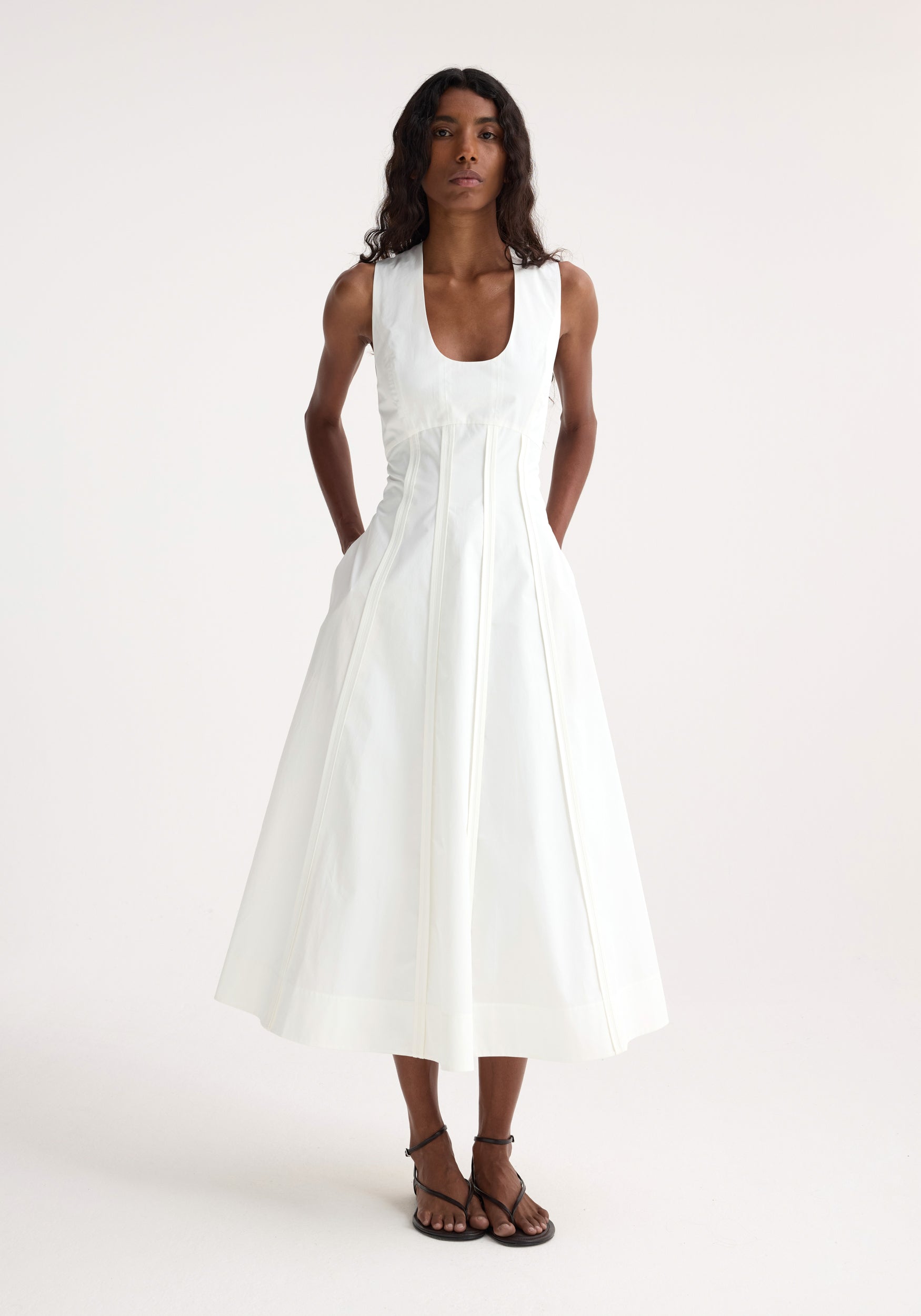 Sculptural Waisted Poplin Dress | Optic White