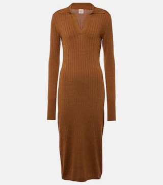 Ribbed-Knit Silk and Cotton Polo Dress