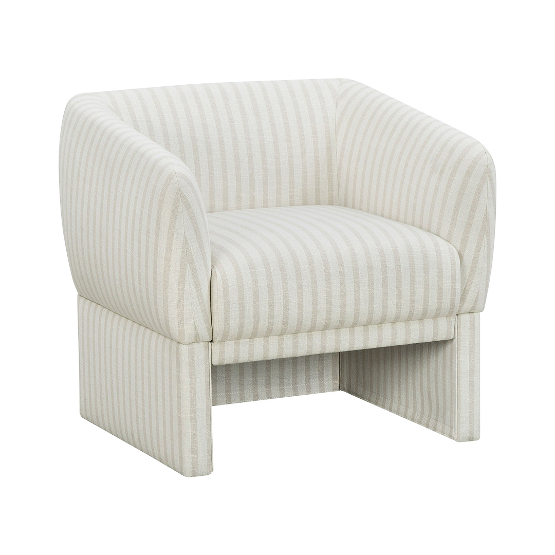 Neutral arm chair with beige striped pattern