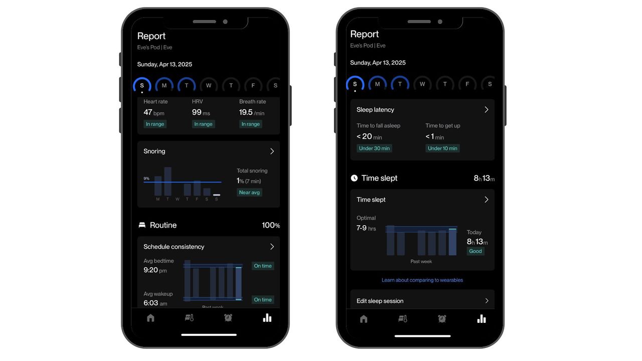 Sleep report on Eight Sleep app