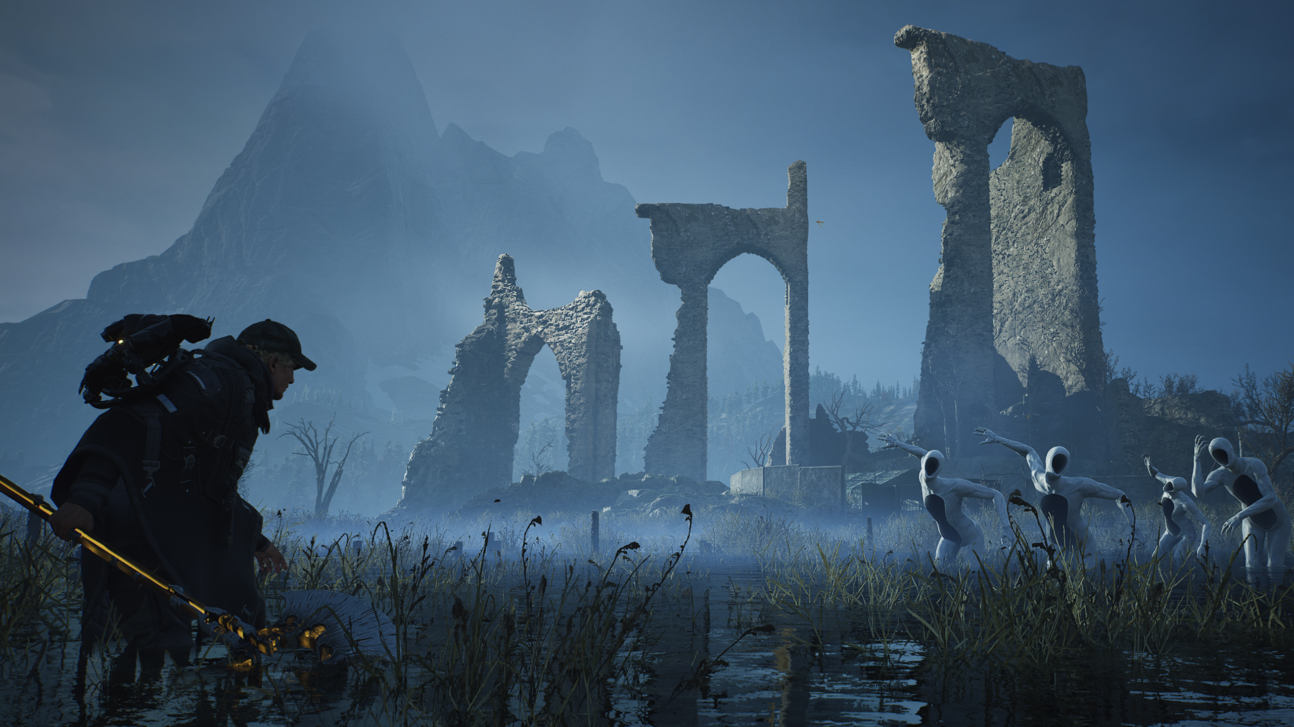 Hollow Walkers rush towards Remi in Hell is Us as he explores ruins in the Arcasa Marshes