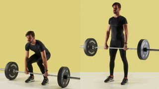 how to deadlift: person performing the deadlift exercise in a photo studio