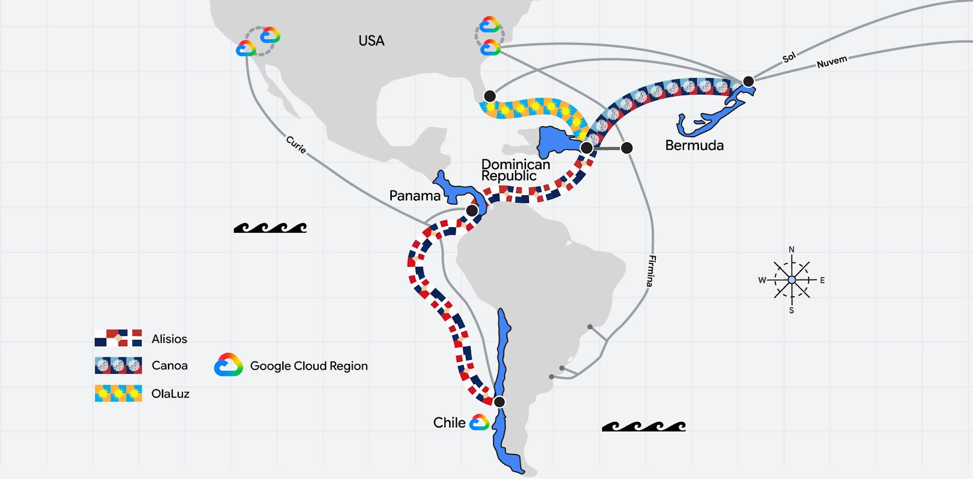 Google Alisios, Canoa, and OlaLuz subsea cables