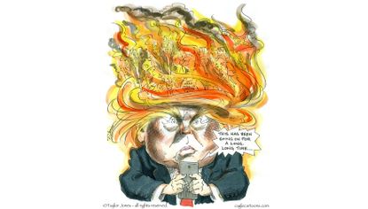 Political cartoon U.S. Trump tweets Charlottesville protest