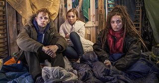 Dean, Peri Lomax and Harley living rough in Hollyoaks.