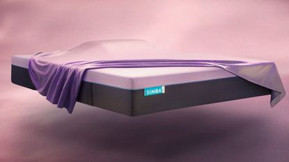 Get a simba mattress discount on this bed floating on a purple background, plus many more bedding items and accessories