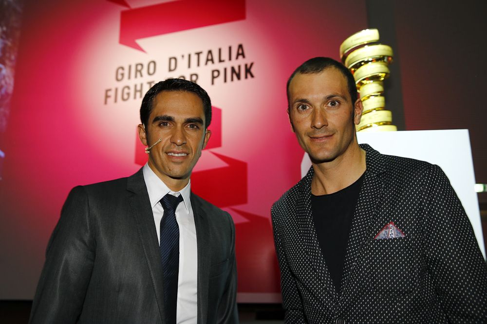 Alberto Contador and Ivan Basso at the Giro presentation