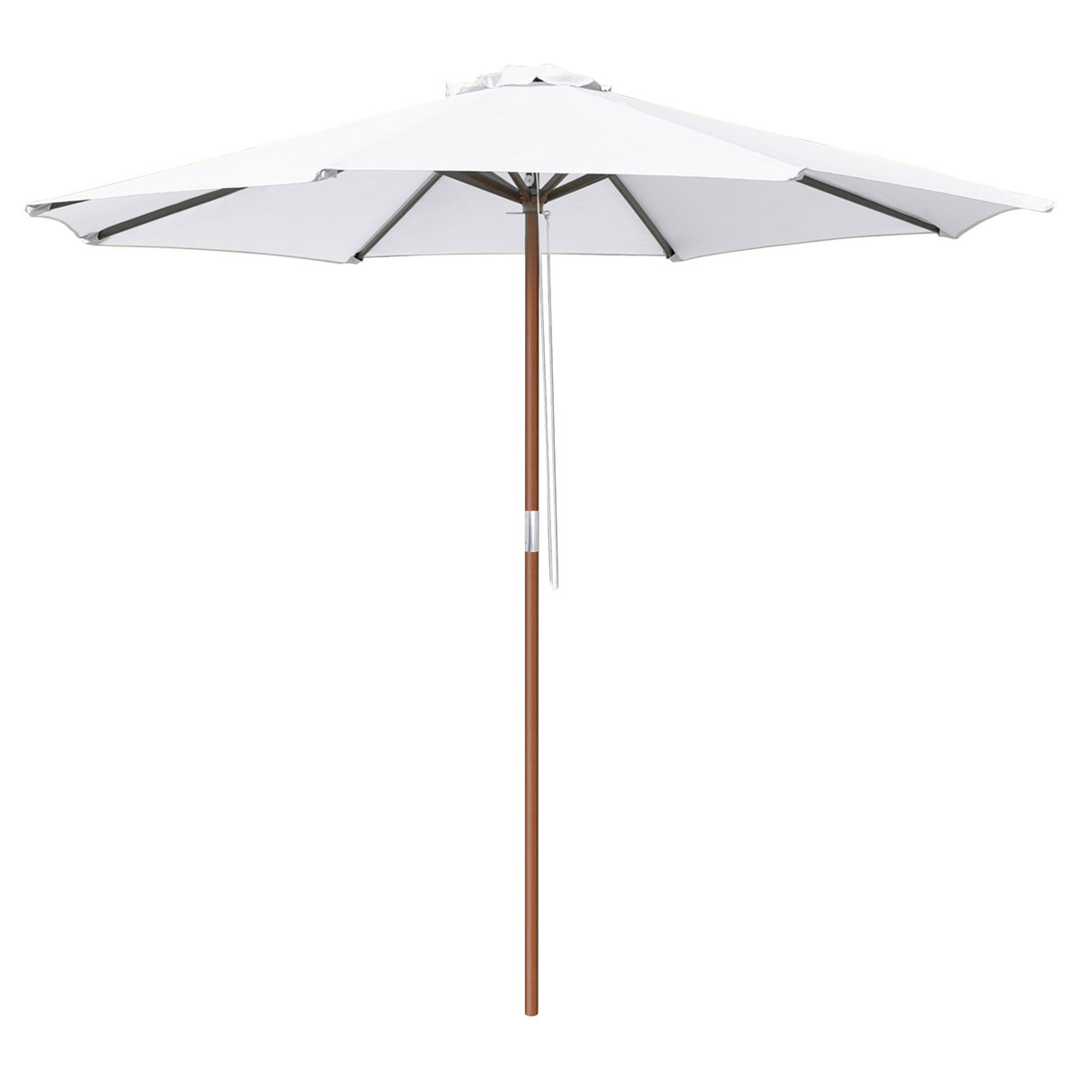 Arlmont &amp;amp; Co. 9 Ft Wooden Patio Umbrella 8 Ribs Table Parasol Rope Pulley Outdoor Garden Yard | Wayfair