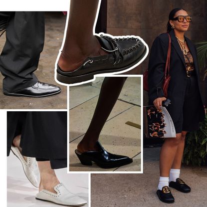the spring 2026 backless loafer trend on Spring 2026 runways at Ferragamo, Bottega Veneta, Victoria Beckham, Tod's and fashion week street style