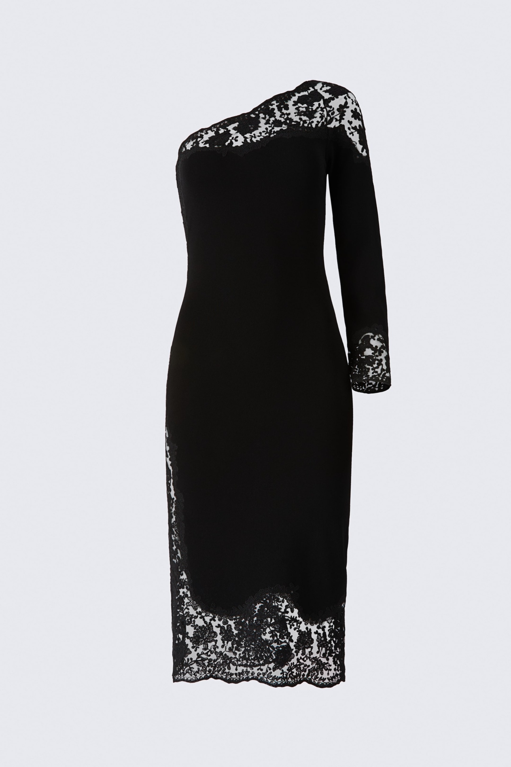 Lace-Trimmed Knitted One-Shoulder Dress
