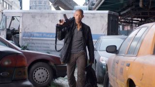 Will Smith walking down deserted street in I Am Legend
