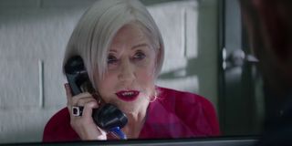 Helen Mirren speaking on phone in Hobbs and Shaw