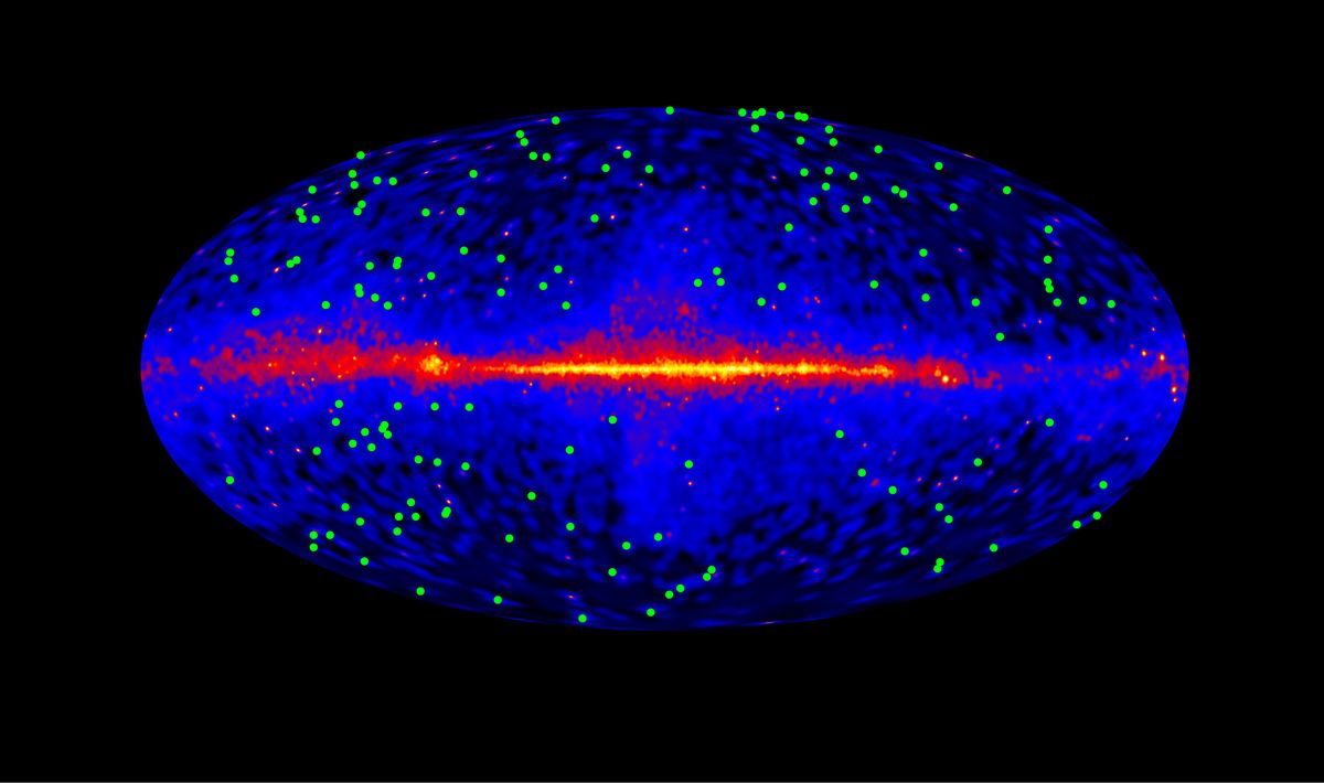 A blue oval with green dots throughout it