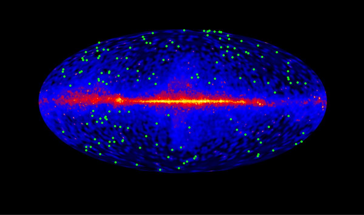 imagen de todo el cielo como un óvalo con un rastro de energía que atraviesa el centro