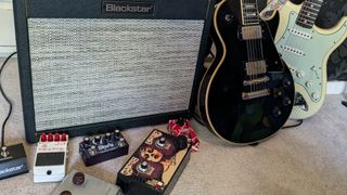 A Blackstar TV-10B with our review's test gear: including a 1969 Gibson Les Paul Custom and a Masterbuilt Custom Shop Strat