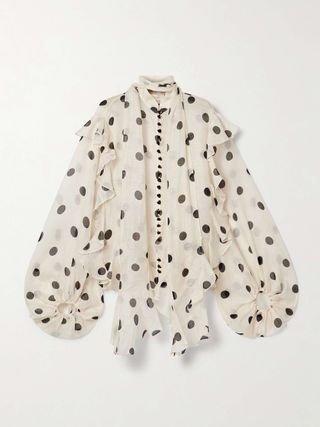 Crush Ruffled Polka-Dot Linen and Silk-Blend Organza Blouse