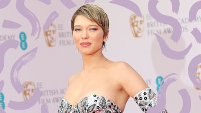 Lea Seydoux on the red carpet at the baftas with side bangs hairstyles