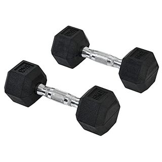 Homcom Rubber Dumbbell Sports Hex Weights Sets Home Gym Fitness Hexagonal Dumbbells Kit Weight Lifting Exercise (2 X 5kg) Black