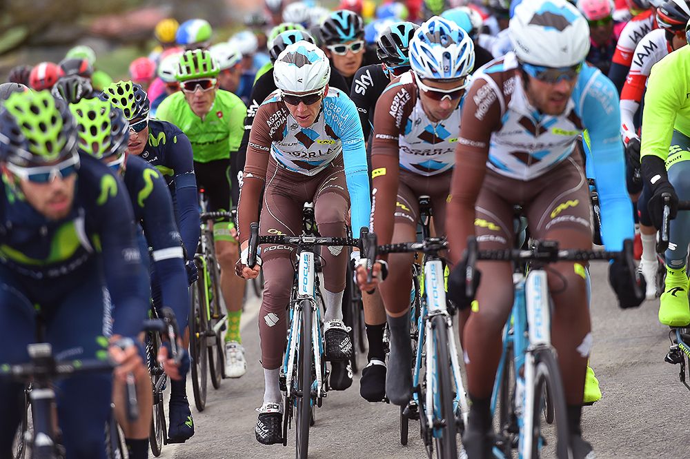 Romain Bardet rides in the bunch during stage 4 at the Tour de Romandie.