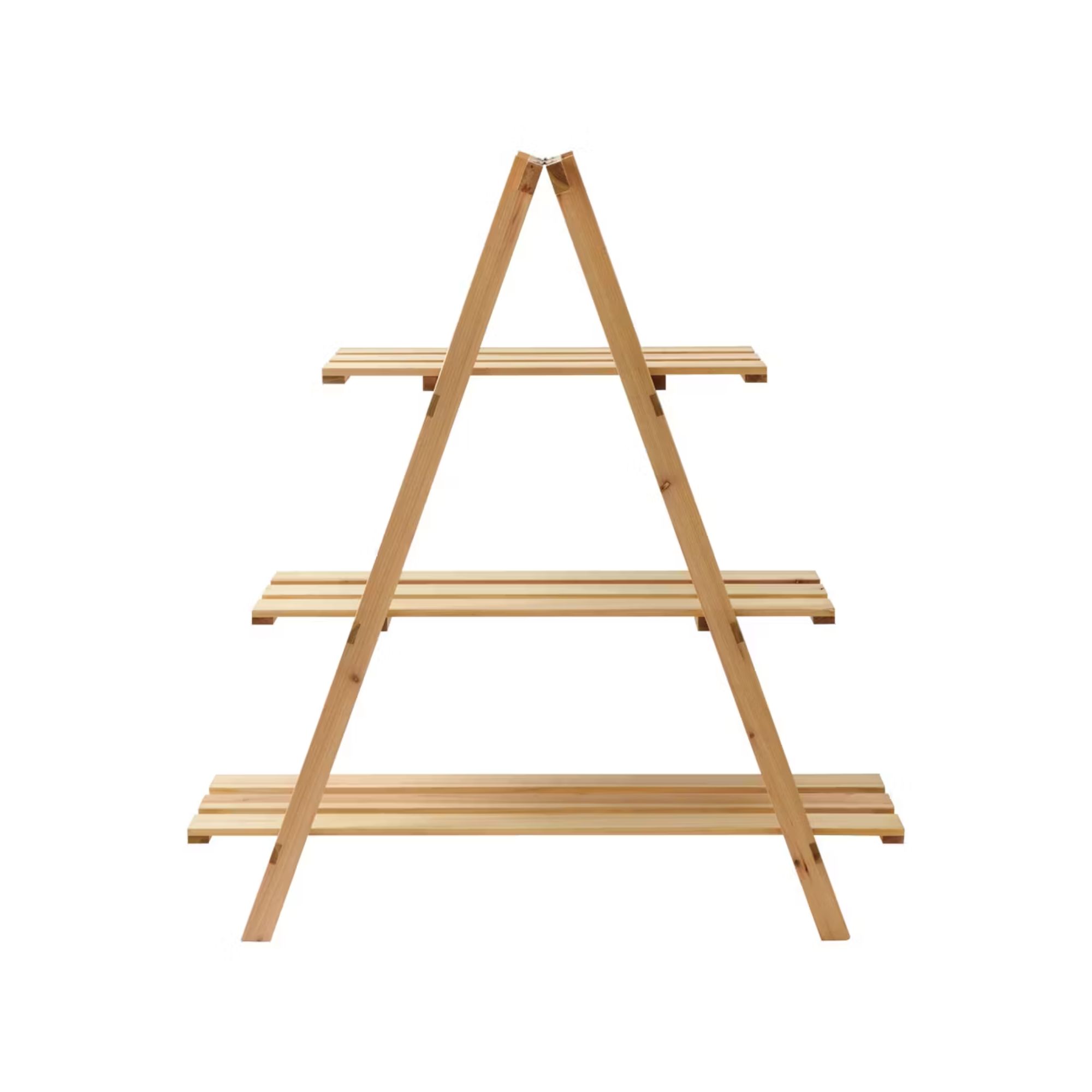 Triangular wooden plant shelf