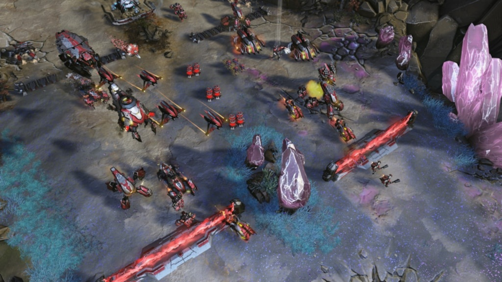 Units in a fire fight in strategy game, Halo Wars 2