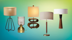 mid-century table lamp on a colorful background
