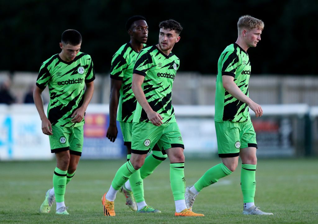 Forest Green Rovers season preview 2023/24 Callum Jones of Forest Green Rovers celebrates after scoring the team&#039;s first goal with teammates during the pre-Season friendly match between Melksham Town and Forest Green Rovers at Oakfield Stadium on July 05, 2023 in Melksham, England. Forest Green Rovers caretaker manager Hannah Dingley becomes first woman to take charge of English Football League club. (Photo by Ryan Hiscott/Getty Images)