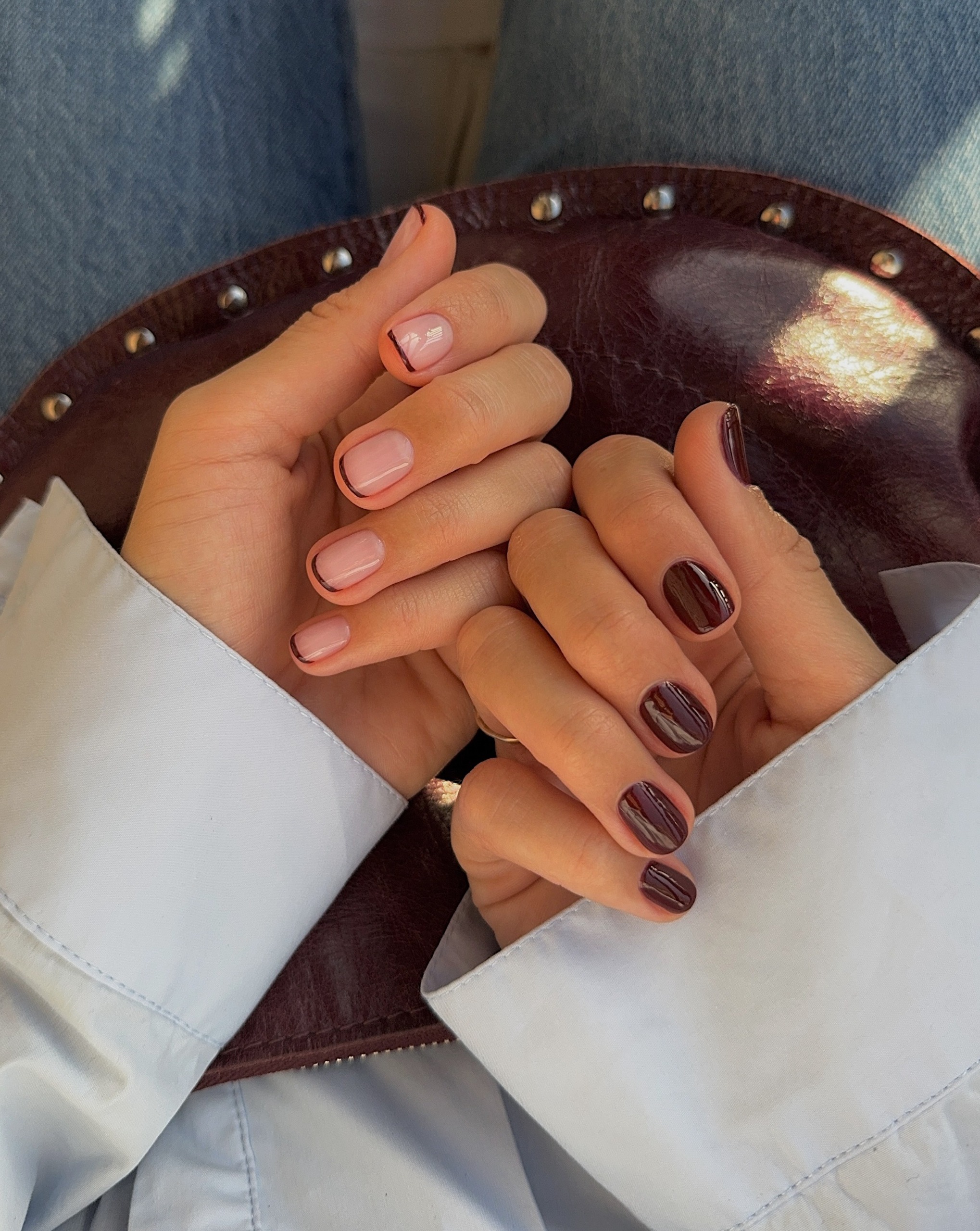 Micro french tips and colour block manicure