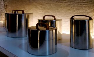 Metal pots with wooden handles