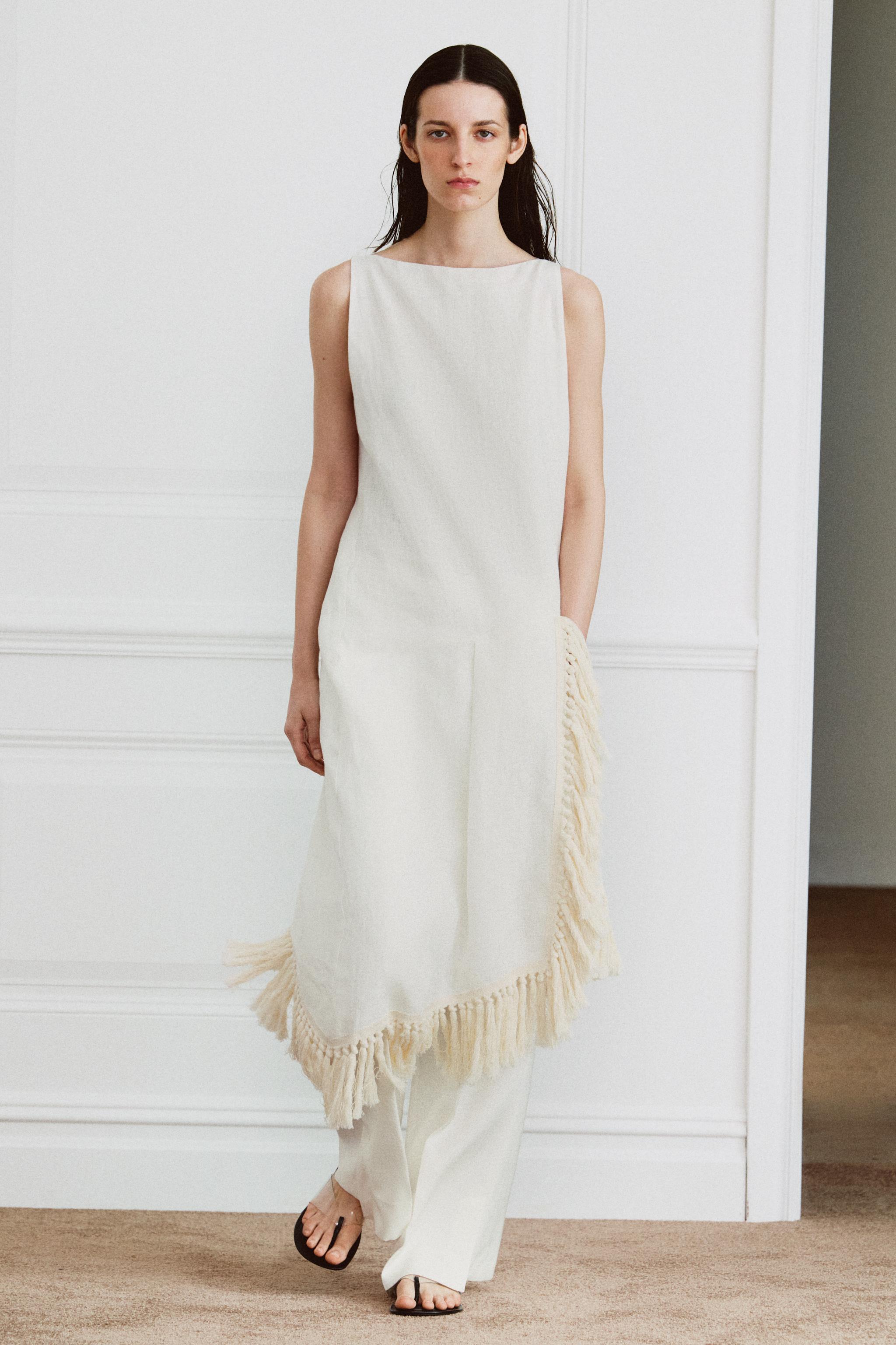Zw Collection 100% Linen Fringed Dress