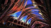 The St. Louis Union Station Grand Hall lit up with projection mapping.