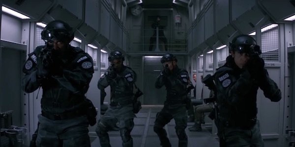 Soldiers with MCU shoulder patches in Dark Phoenix