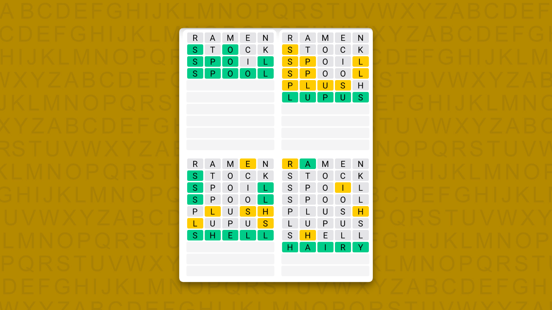 Quordle Daily Sequence answers for game 1702 on a yellow background