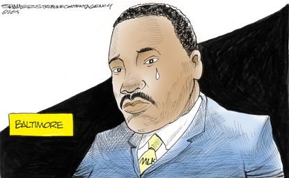 Political cartoon U.S. MLK Baltimore