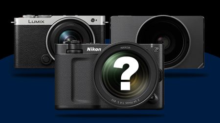 Nikon ZR, Lumix S9, Sigma BF on blue and black background with question mark on Nikon ZR 