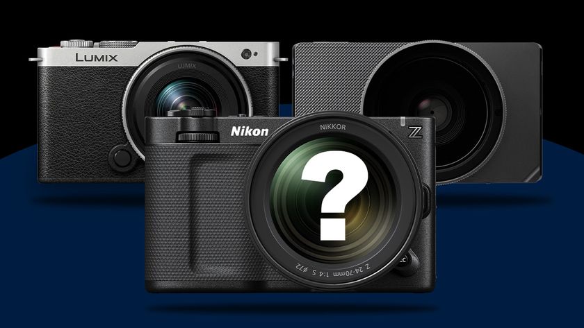 Nikon ZR, Lumix S9, Sigma BF on blue and black background with question mark on Nikon ZR 