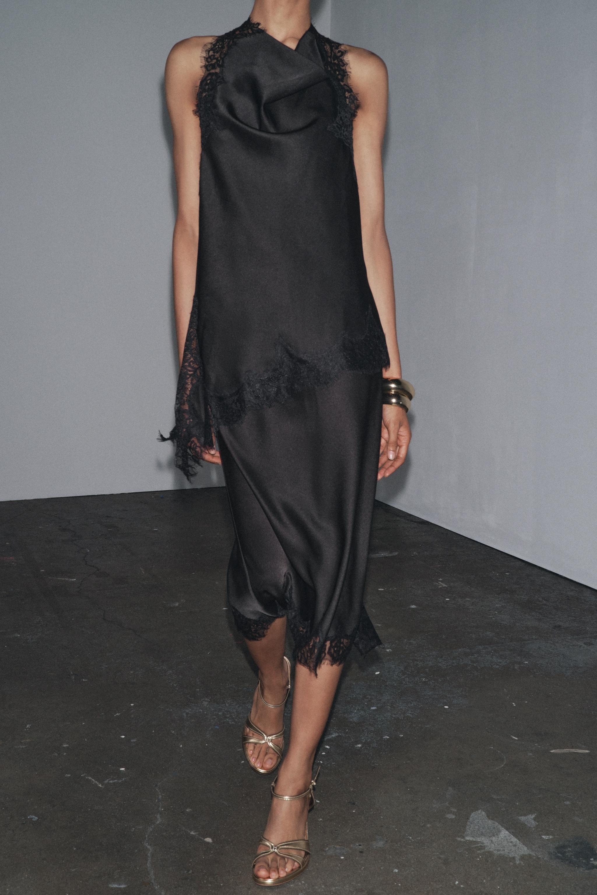 zara, Satin Effect Lace Skirt