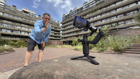 Man taking selfie with the FeiyuTech Scorp Mini 3 Pro Kit