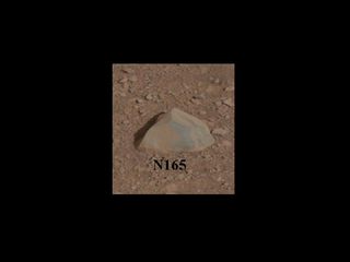 This close-up image shows the first rock target, called N165, NASA's Curiosity rover aims to zap with its Chemistry and Camera laser.