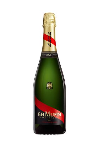 A bottle of Mumm Cordon Rouge champagne