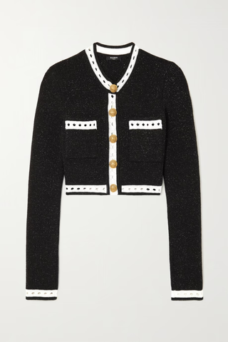 cropped black and white cardigan