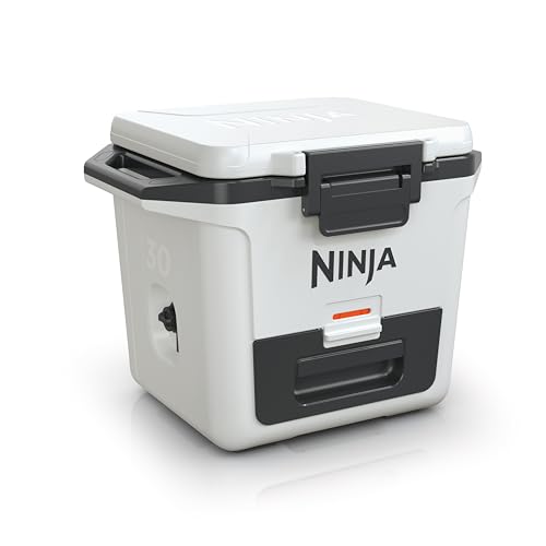Ninja Frostvault Hard Cooler 30qt/28l, Premium Heavy-Duty Insulated Cool Box, Keeps Ice for Up to 5 Days, With Dry Zone Integrated Fridge-Temp Dry Storage Drawer, Fits 48 Cans, Cloud White Fb131ukwh