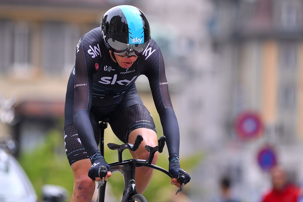 Chris Froome out on the Romandie time trial course