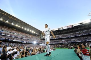 Cristiano Ronaldo during his official presentation as a Real Madrid player at the Santiago Bernabeu in July 2009.