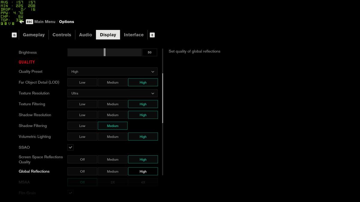 Control graphics settings