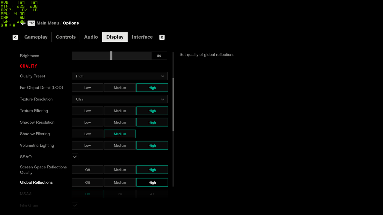 Control graphics settings