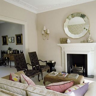 living room with sofa set and fireplace