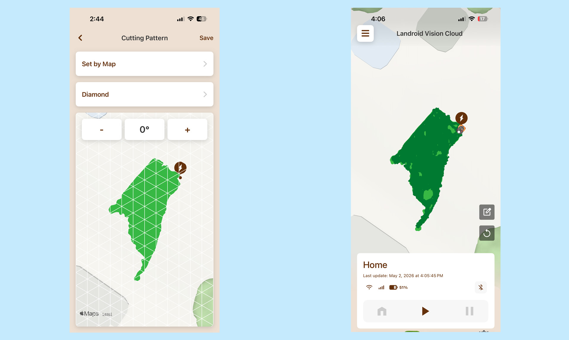 Screenshots of Worx Landroid app